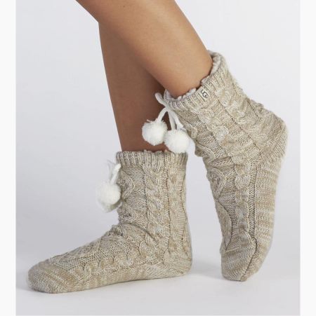 UGG Pom Pom Fleece Lined Crew Cream Socks for Women (IFTE34180)